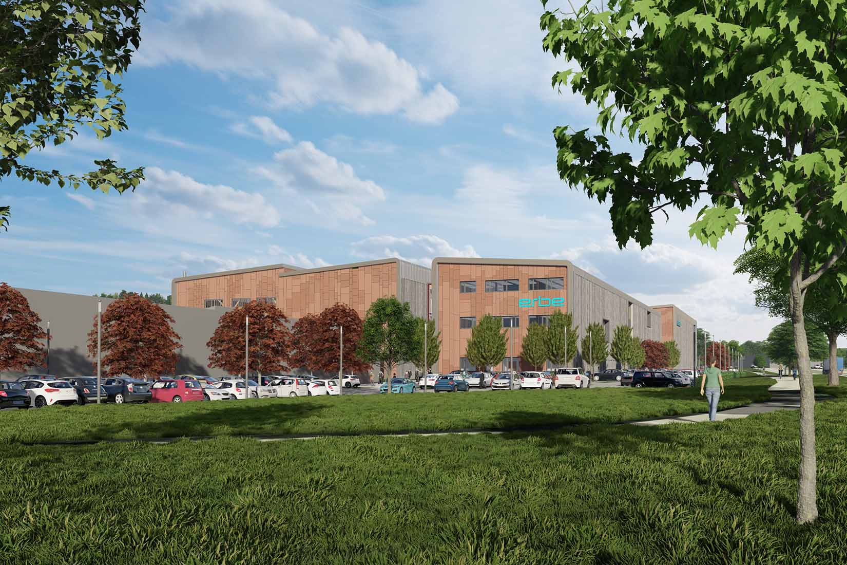 Exterior rendering of the planned Erbe facility