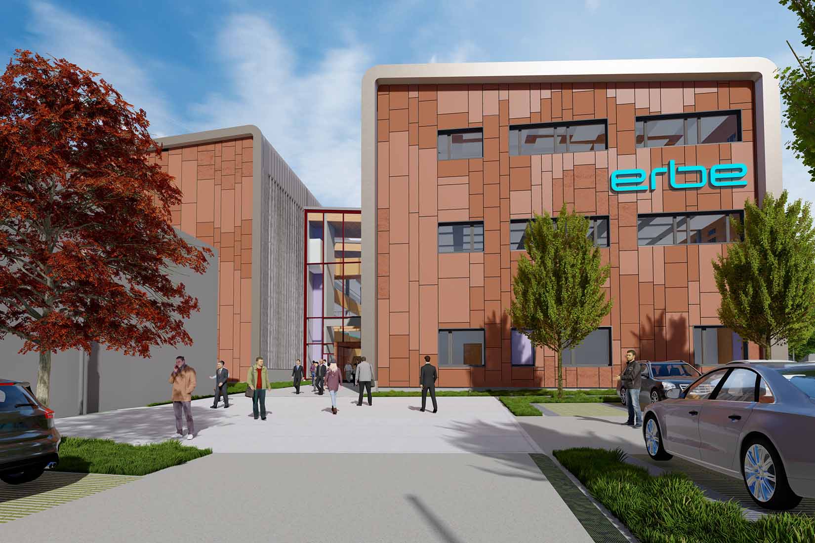 Exterior rendering of the planned Erbe main entrance