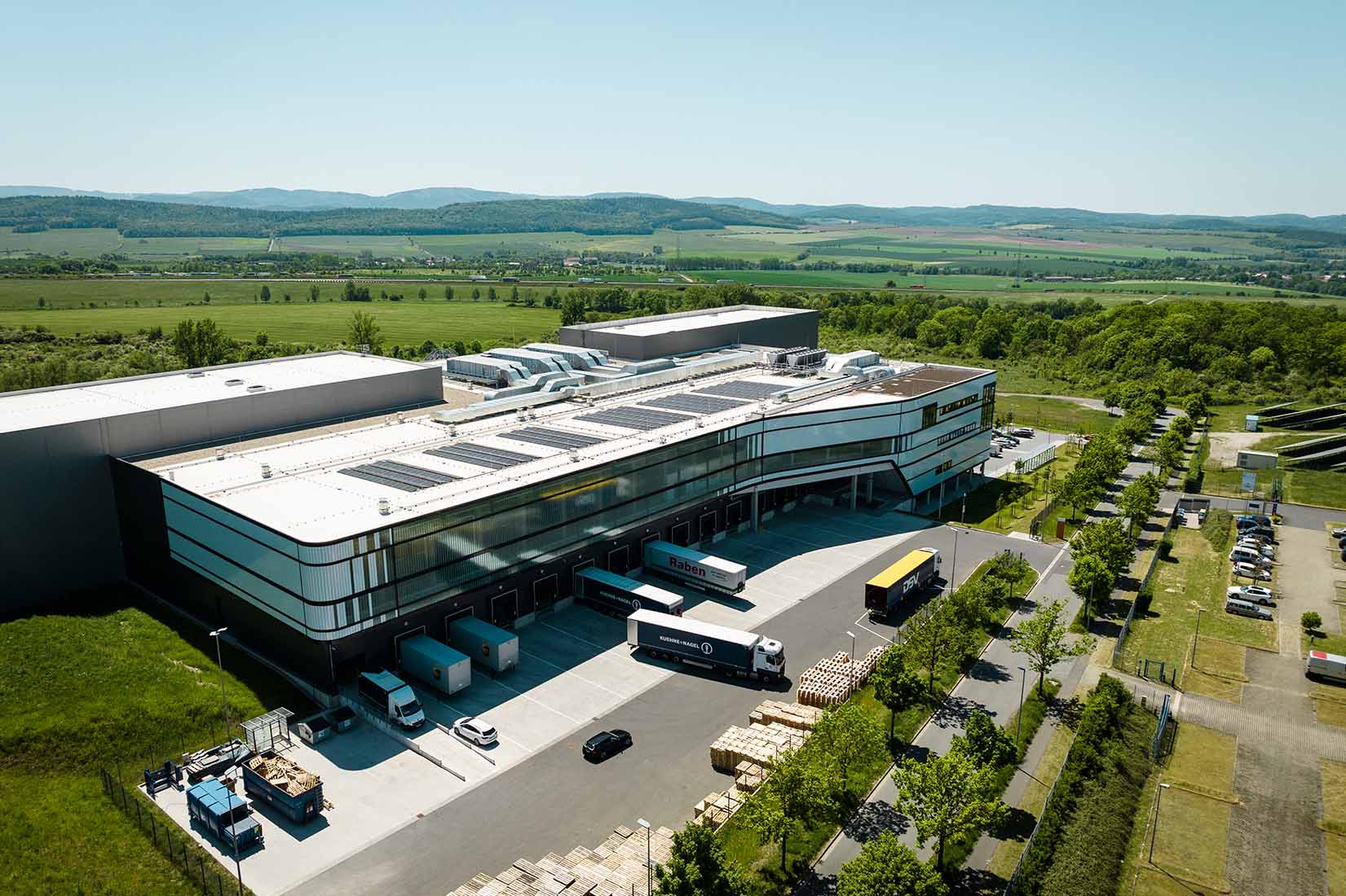 Exterior view of the completed logistics center