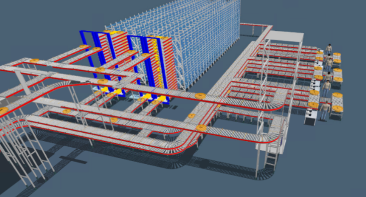 3D-Emulation eines Lagerhallensystems