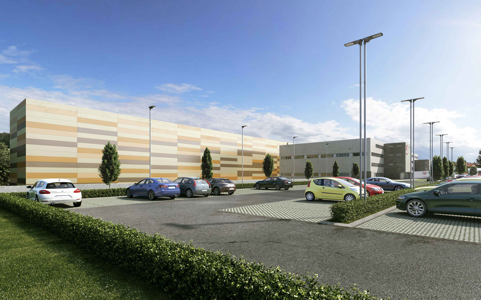 Animated exterior view of the new Wala distribution and logistics centre