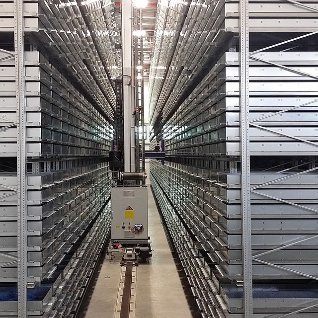View into the new high-bay warehouse system