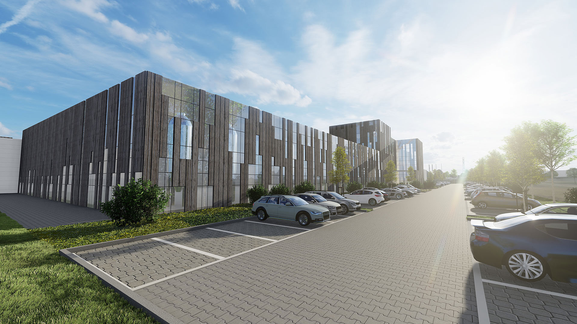 Parking lot at the logistics center of Destilla