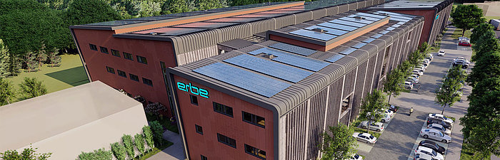 Bird's eye view of Erbe's animated logistics center