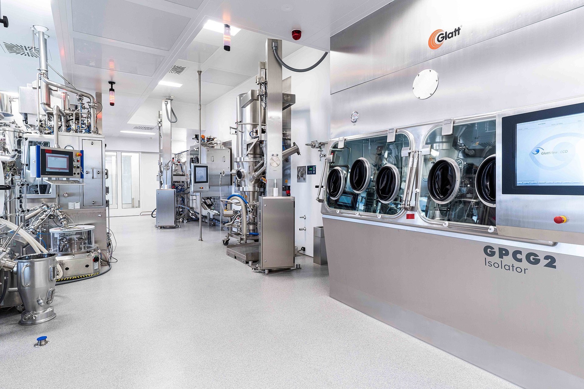 Interior view of the factory of our customer Merck with fluidised bed plant