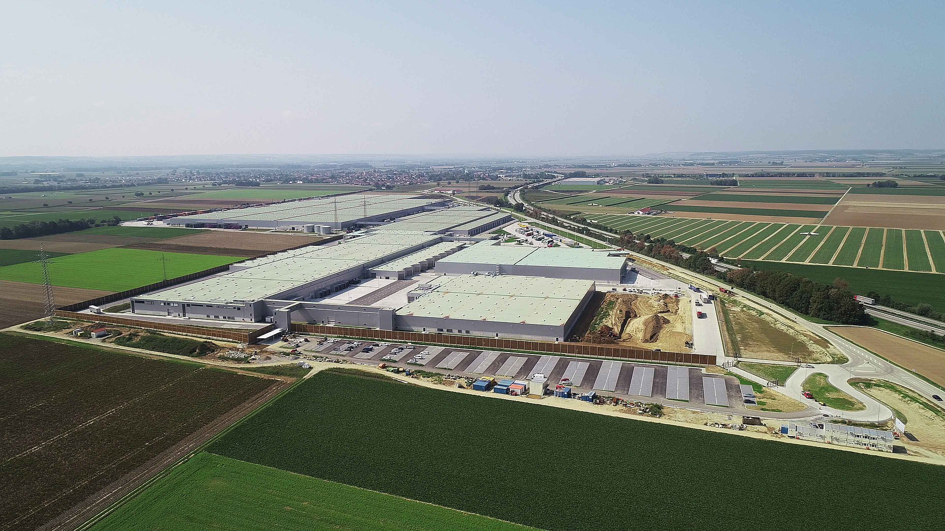 Birds-eye view of the BMW logistics centre in Wallersdorf