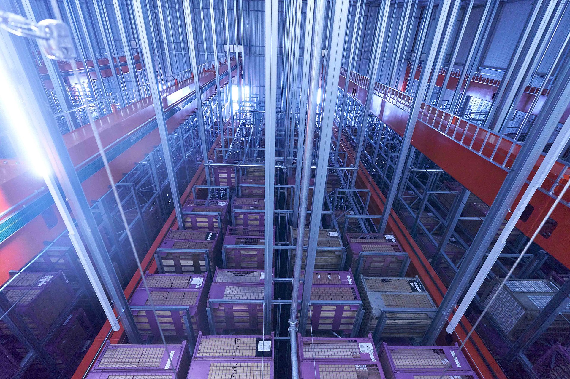 View into a high-bay warehouse system