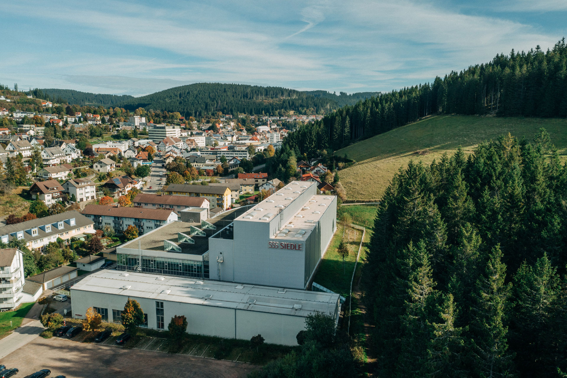 A bird's eye view of the Siedle logistics center in Furtwangen